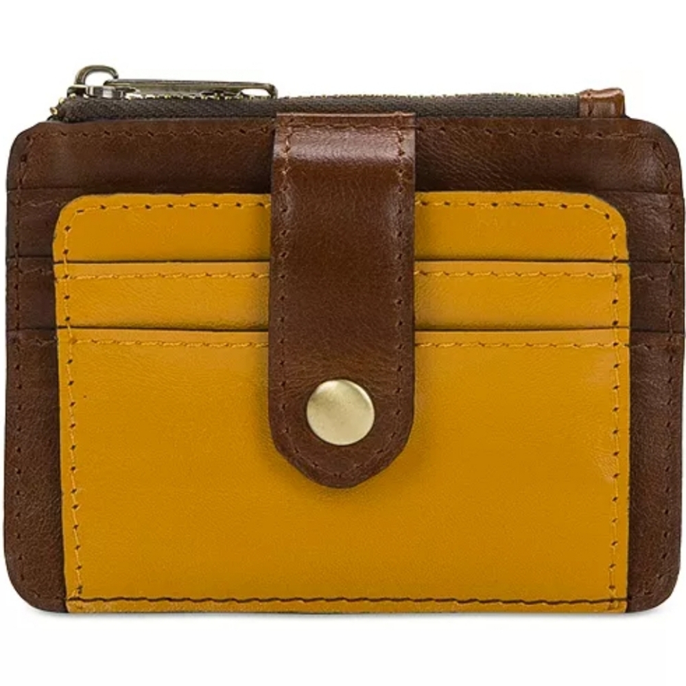 Patricia Nash Mustard Yellow and Brown Leather Card Wallet